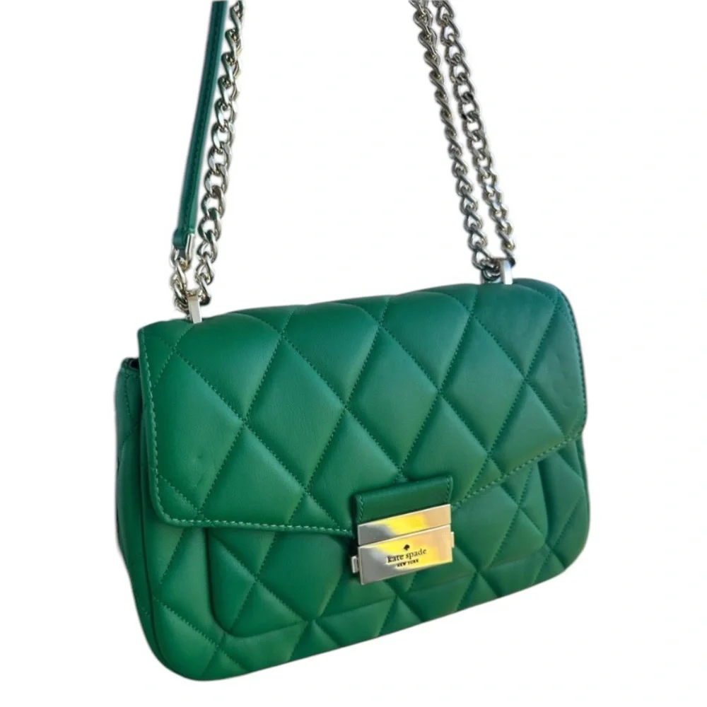 Kate Spade Carey Smooth Leather Quilted Small Flap Shoulder Bag, Green
